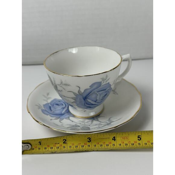 Vintage Royal Imperial Cup & Saucer Bone China England Blue Rose Floral - Picture 5 of 6